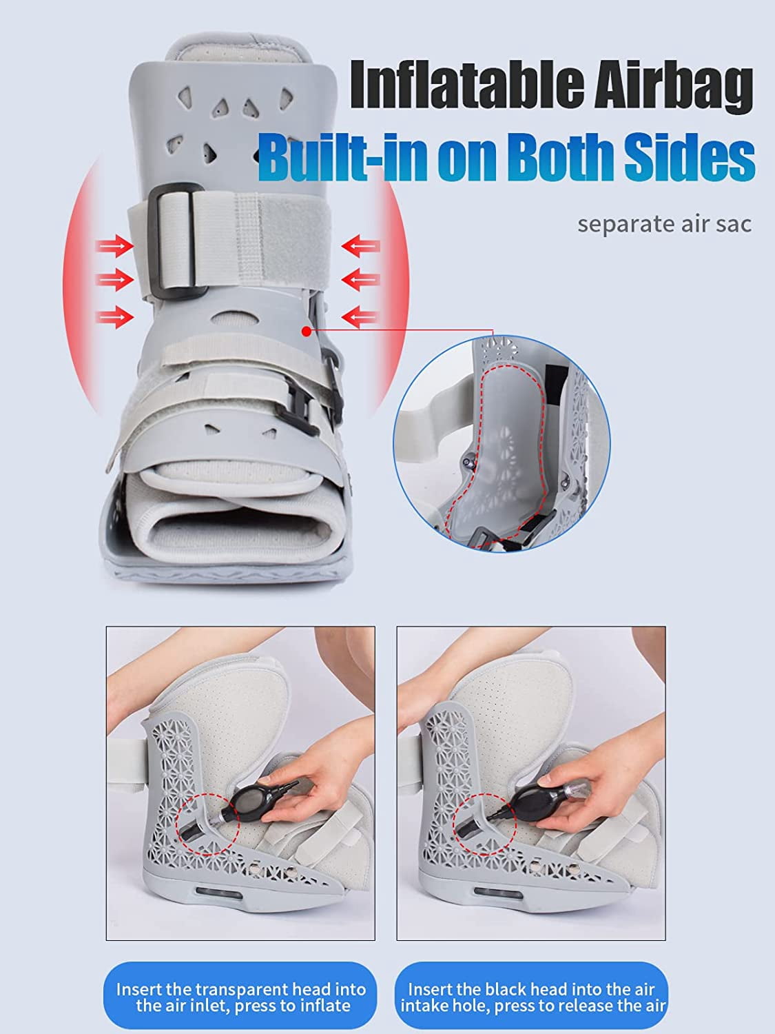 Inflatable Walker Boot Air Cam Walker Fracture Boot Medical Short Walking Boot Walker Brace Breathable Orthopaedic Boot for Foot Injury Ankle Sprain