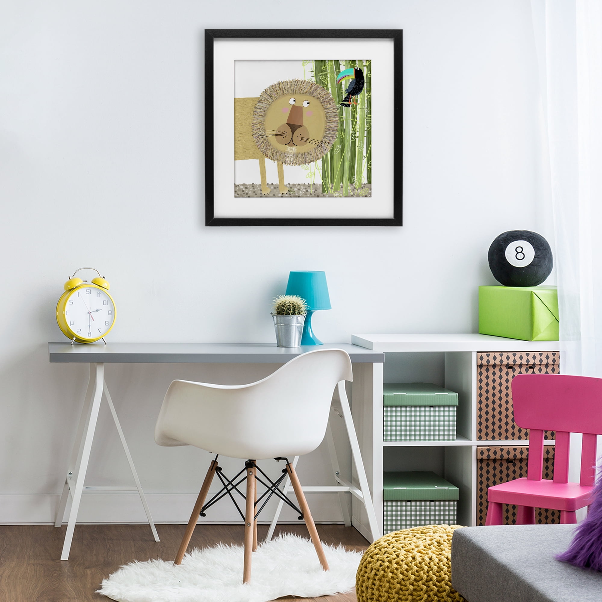 Stupell Industries Lion with Bamboo Trees & Toucan Black Framed Print Under Glass, design by Carla Daly