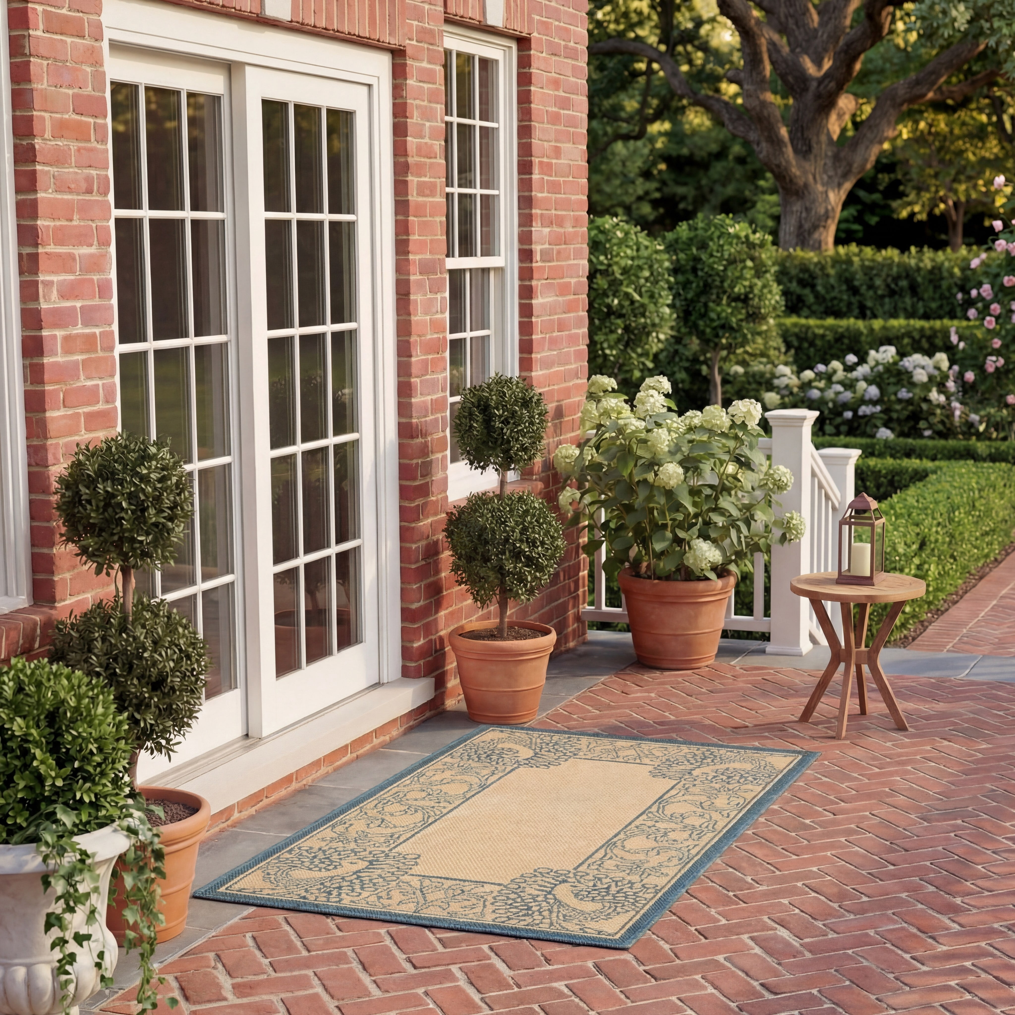 Safavieh Courtyard Cooper Botanical Indoor/Outdoor Area Rug, Natural/Blue, 4' x 5'7"