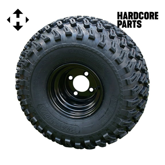 Hardcore Parts 8" Black Steel Golf Cart Wheels and 22"x11"-8 DOT rated All-Terrain tires - Set of 4