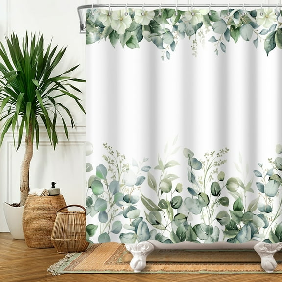 Green Leaves Shower Curtain for Bathroom,Spring Plant Waterproof Fabric Bath Curtain with Hooks,72x72 in