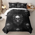 thumbnail image 2 of Castle Fairy Gothic Damask Skull Twin Quilt Set,Ornate Baroque Rose Twin Coverlet Set,Black Gray, 2 of 7