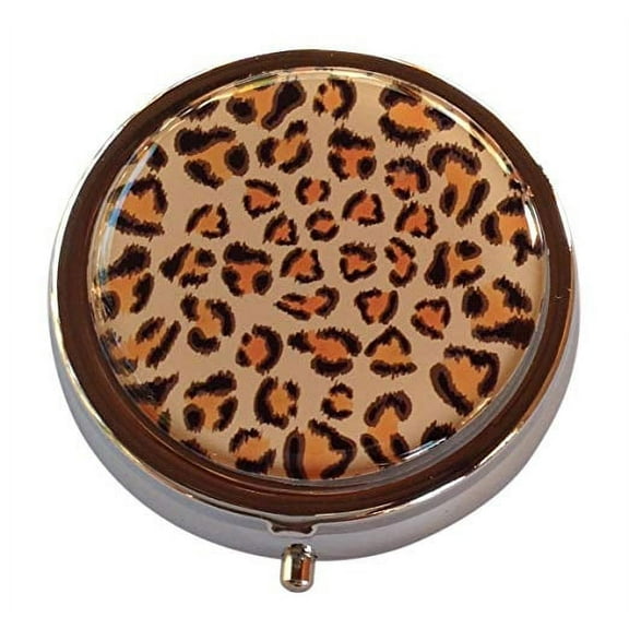 Leopard Round Three Section Pocket/Purse/Travel Pill Box Case