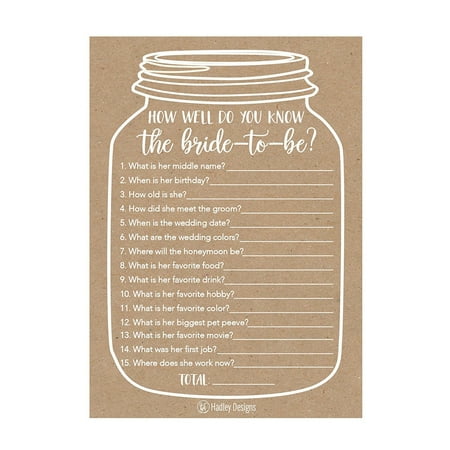 25 Cute Rustic How Well Do You Know The Bride Bridal Wedding Shower or Bachelorette Party Game, Who Knows The Best Does The Groom? Couples Guessing Question Set of Cards Pack Unique Printed (Best Bride And Groom)