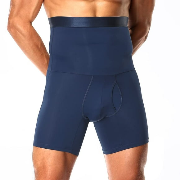 Topeller Shorts de Contrôle du Ventre pour Hommes Taille Haute Amincissant Gaine de Compression sous-Vêtements Boxeurs (Bleu Large (Taille : 32-36 Pouces))