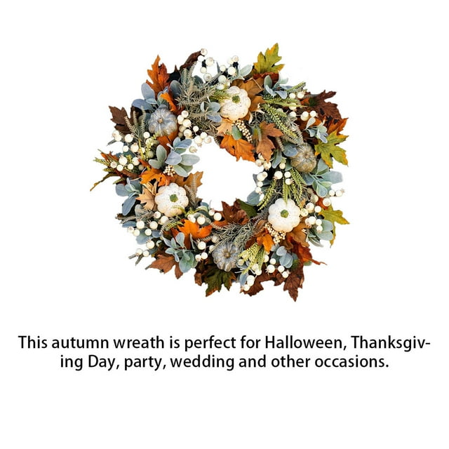 Couronne d'Halloween Feuille d'Érable d'Automne Décoration Murale Guirlande de Récolte Action de Grâce Fête Décoration Murale Porte d'Entrée Rotin 45x45cm