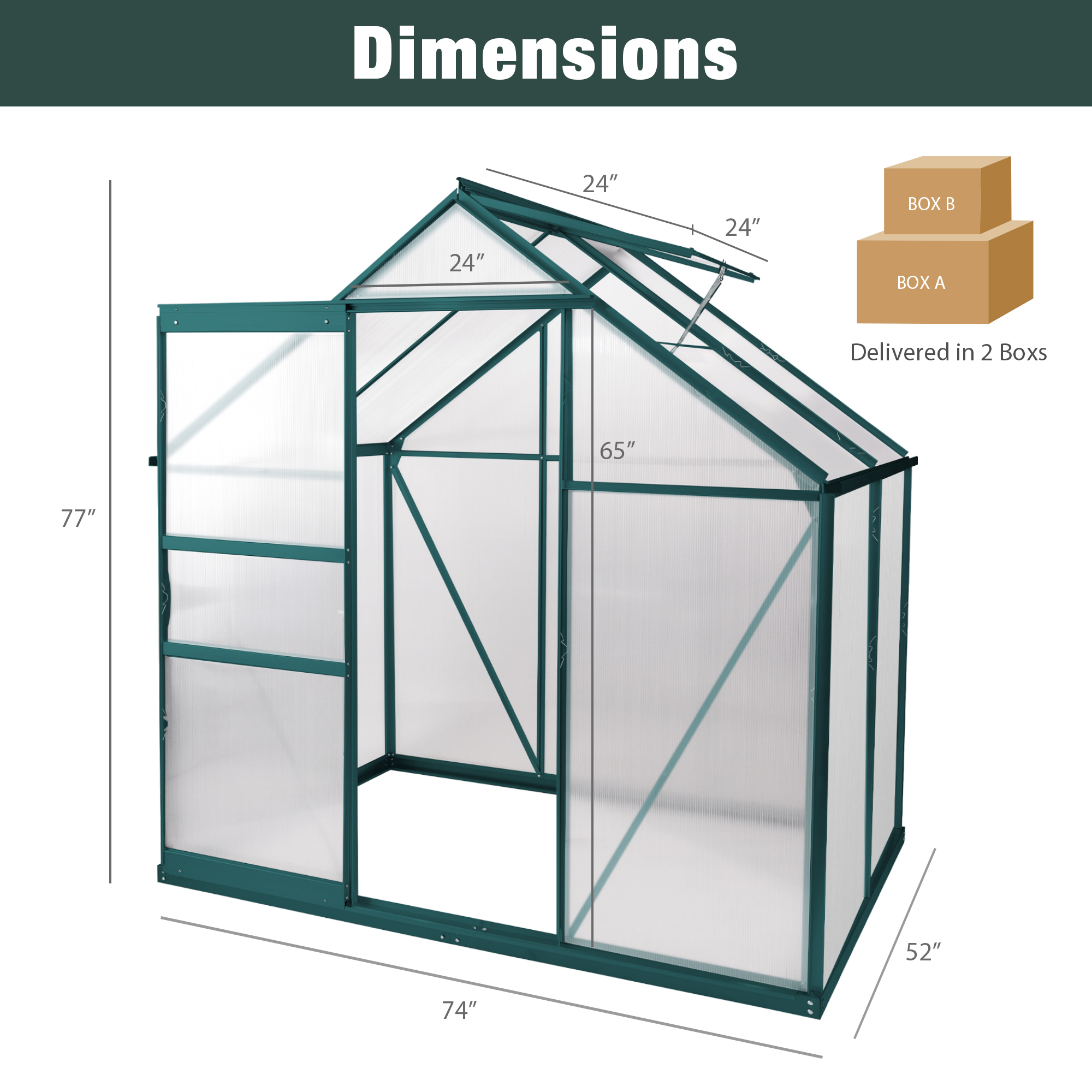 6'X 4' Walk-In Greenhouse with Roof Vent and Rain Gutter for Outside,Polycarbonate Aluminum Heavy Duty Greenhouse for Flowers, Vegetables, Plants Backyard Garden - image 4 of 7