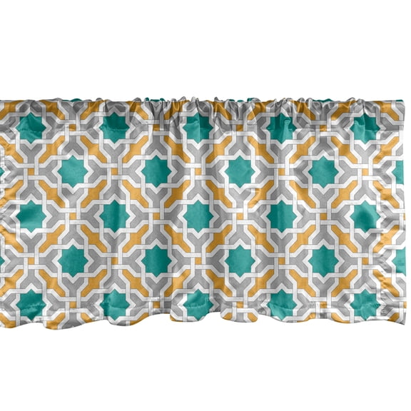 Ambesonne Teal Window Valance, Oriental Eastern Design, 54" X 12", Mustard Teal and Grey