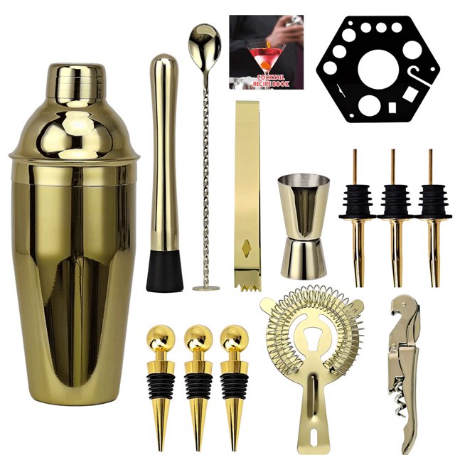 Yeacher Ensemble de Bar Cocktail 14 Pcs Kit de Fabrication de Boissons Shaker Mélangeur en Acier Inoxydable Cadeau avec Support de Rangement