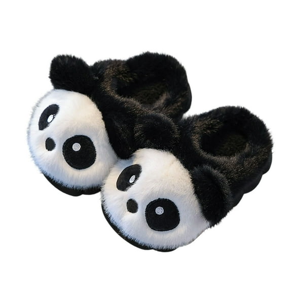 Owordtank Plush Panda Slippers for Kids Non-Slip House Shoes with Sole Cozy Animal Slides with Cute Cartoon Design