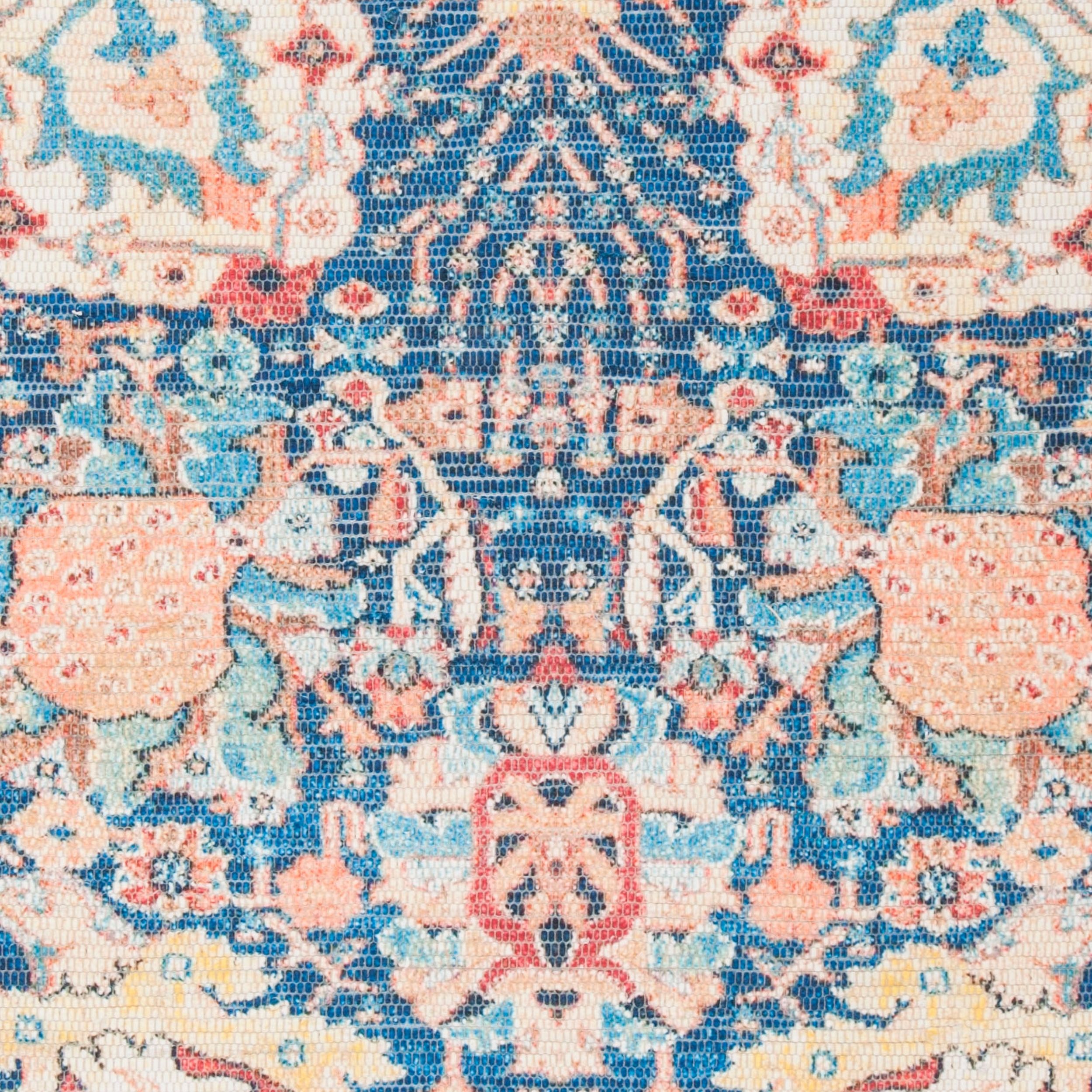 SAFAVIEH Saffron Jessamine Border Cotton Area Rug, Blue/Orange, 4' x 6'