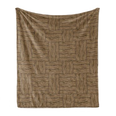 Rustic Soft Flannel Fleece Blanket, Wooden Texture Pattern in Cartoon Drawing Style Abstract Parquet Floor Design, Cozy Plush for Indoor and Outdoor Use, 50" x 60", Pale Brown Black, by Ambesonne