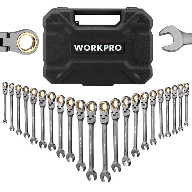 Juego de llaves de trinquete WORKPRO, 22 piezas, cabeza flexible, 6-18 mm y 1/4-3/4