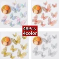 thumbnail image 1 of 48 piezas de decoración de pared de mariposa 3D, 4 estilos, 3 tamaños, decoraciones de mariposas doradas para decoraciones de habitación de pastel de fiesta de cumpleaños de mariposa, 1 of 5
