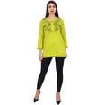 thumbnail image 3 of Phagun Women's Yellow Floral Embroidery Full Sleeves Casual Tunic Summer Top-14, 3 of 9