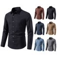 thumbnail image 4 of Camisa de manga larga de color liso para hombre Camisa de solapa con botones de algodón y lino, 4 of 4