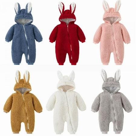 

URMAGIC 0-12M Newborn Baby Jumpsuit Hooded Fleece Rompers Long Sleeve Onesies Outwear Outfits