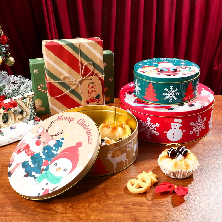 Set of 2 Christmas Tin Box Tinplate Gift Boxes Cookie Candy Packing Cases  Containers Metal Tins Decorative Storage with Lids Ornament