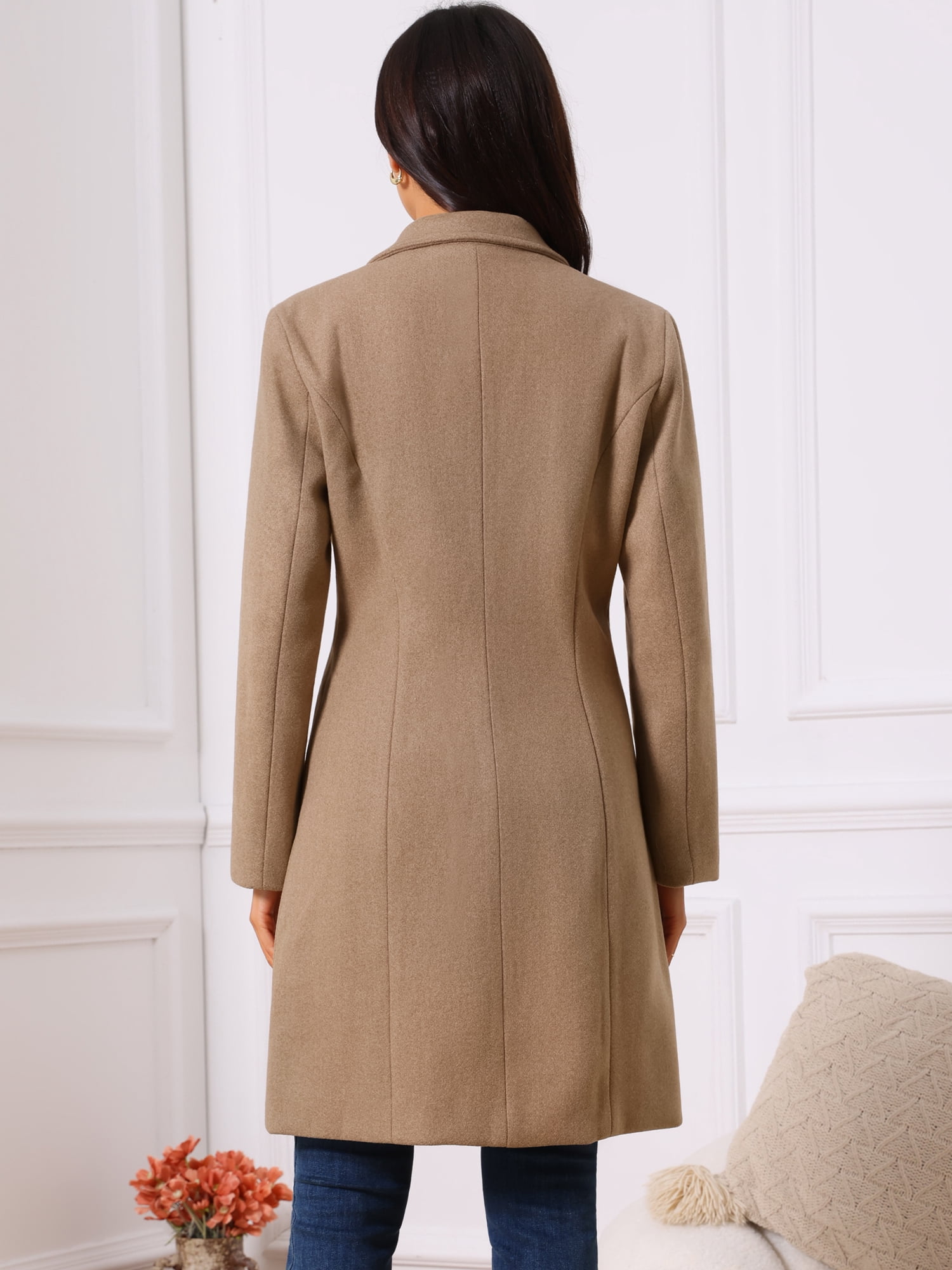 DARING DIVA Women's Winter Single Breasted Peacoat Notched Lapel Button Down Overcoat M Brown