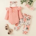 thumbnail image 2 of Youmylove Two Piece Girls Outfits Baby Girls Ribbed Romper Tops Floral Pants Headband Outfits Set, 2 of 9