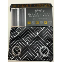 Set of 2, Harley Grommet Top Blackout Curtains with Metallic Foil Geometric Design, 84" Long