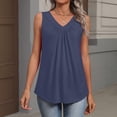thumbnail image 3 of GIPQJK Womens Tank Tops Sleeveless Loose Pleated Front Casual Shirts V Neck Summer Fashion Cute Solid Color Clothes,Dark Blue S, 3 of 6