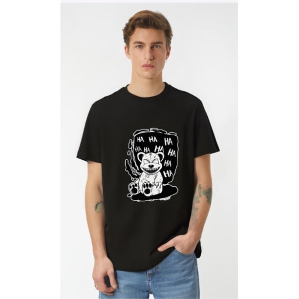 Men's Fashion Cartoon Bear Doll Print Crew Neck Short Sleeve T-shirt, Casual Graphic Tees Pajama Loungewear Top for Summer