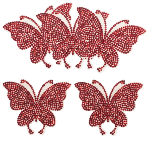 HONMEET 5-Pack Dark Red Butterfly Rhinestone Stickers for Car, Glass, Clothing, and Craft Decoration