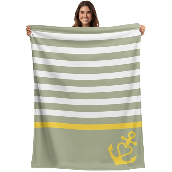 Throw Blanket Nautical Anchor Blankets and Throws, Geometric Sage Green Stripes Blanket for Couch Bed Sofa Chair, Soft Cozy Warm Flannel Fleece Blankets for All Season Home Decor 50x60 Inch