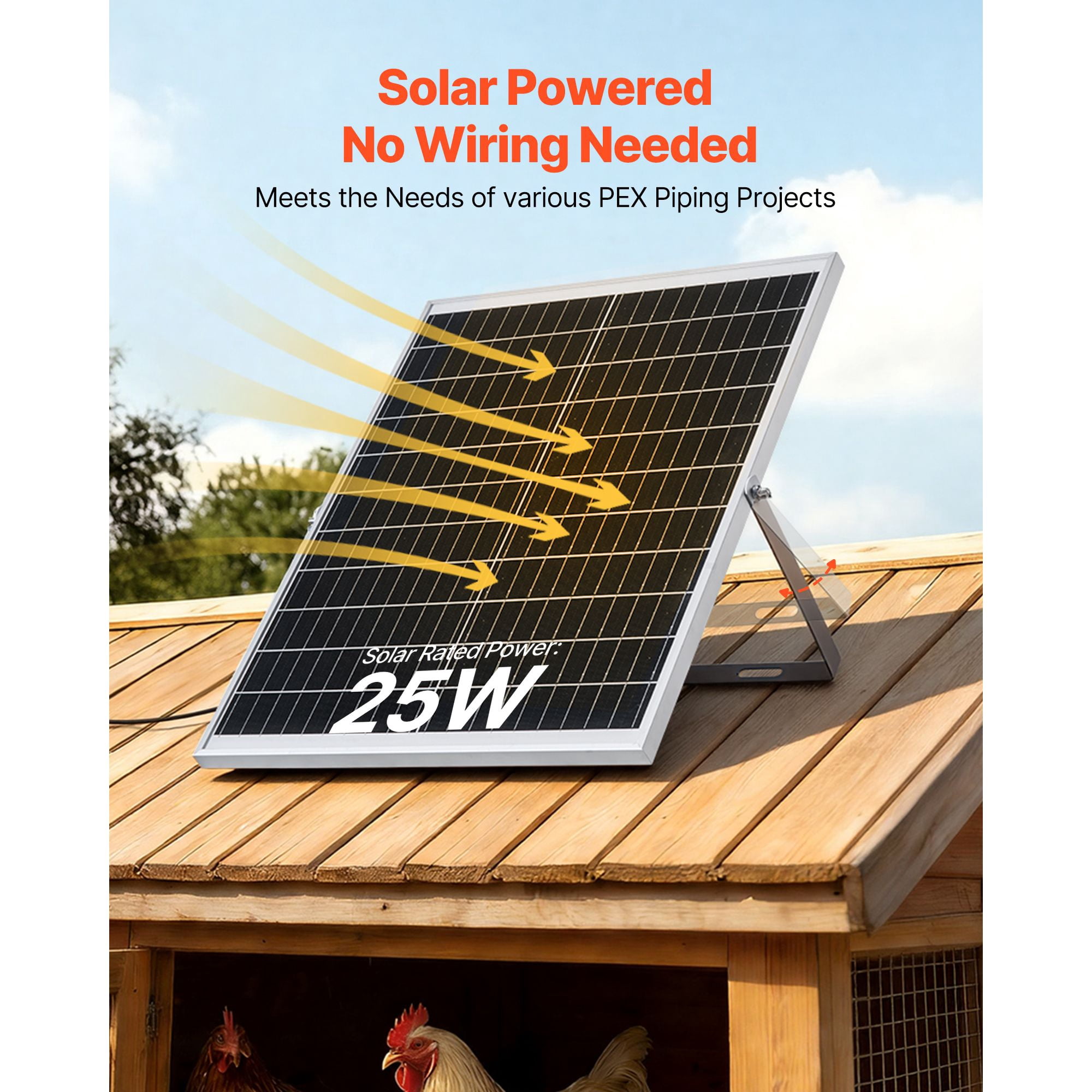 Solar Powered Fan, 25W Solar Panel with 220 CFM Airflow, Adjustable Panel Angle, 2030 RPM High-Speed, Flexible Install, Fast Air Exchange for Greenhouse, Grow Tents, Chicken Coops, Shelters