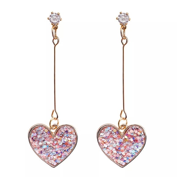 HOOUN Women Crystal Pink Heart Long Drop Dangle Earrings Ear Studs Jewelry Gift UK-lq_