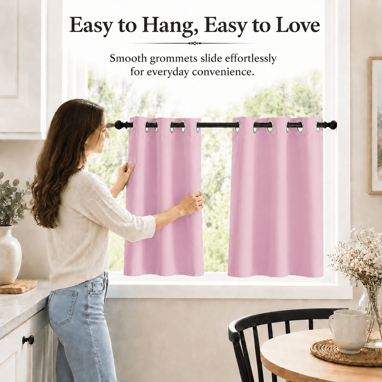 Lapalife 2 Panel Blackout Kitchen Curtains, Grommet Short Window Curtains for Kitchen Bathroom Cafe, Pink, 33"x 36"