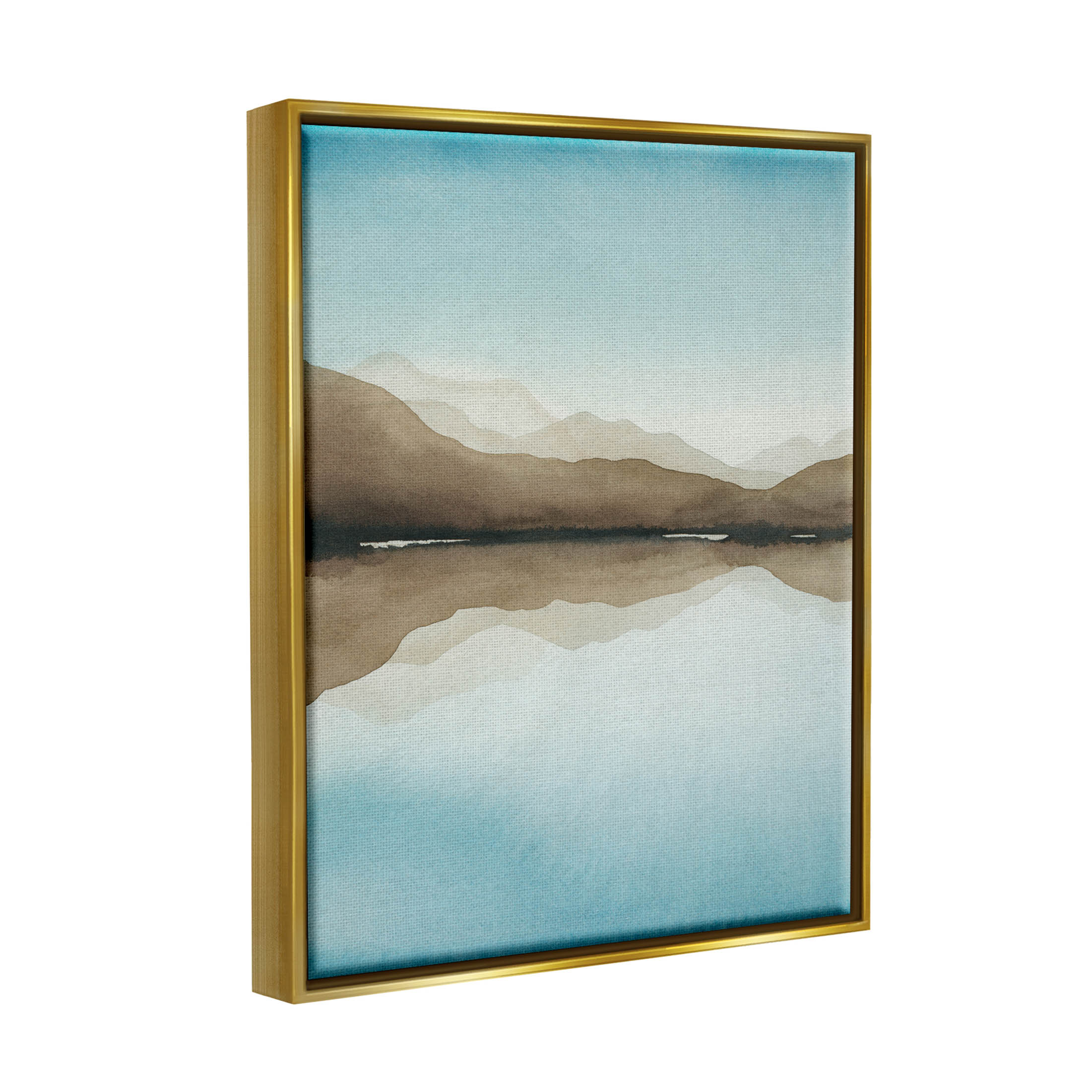Stupell Industries Modern Mountains Lake Reflection Painting Metallic Gold Floating Framed Canvas Print Wall Art, Design by Grace Popp