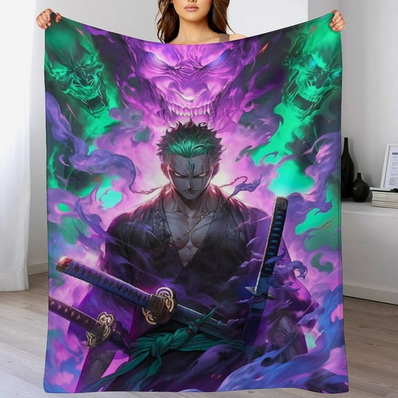 Roronoa Zoro Cartoon Blanket, Soft Cozy Fluffy Plush Throw Blanket for Boys Girls Young Adults, Warm Flannel Blanket for Living Room Bedroom Couch Bed 30"x40"