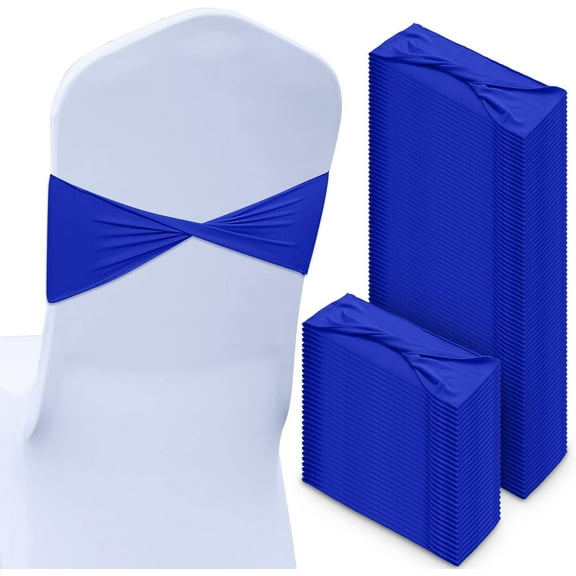 50pcs Spandex Chair Sashes Bows Chair Bands, Blue Slider Sashes for Covers Elastic Bands Ties Without Buckle Decorations for Wedding Party Events Ceremony Birthday