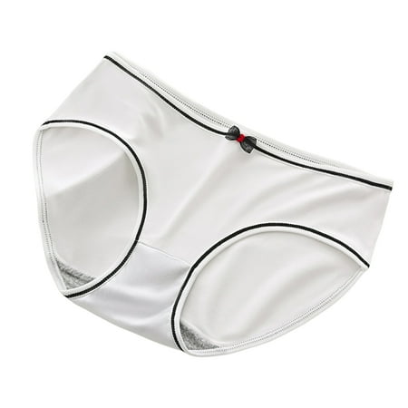 

rygai Women Panties Contrast Color Mid Waist Bow Stretch Underwear Japanese Korean Plus Size Sexy Close Fit Underpants Briefs Women Clothes White L
