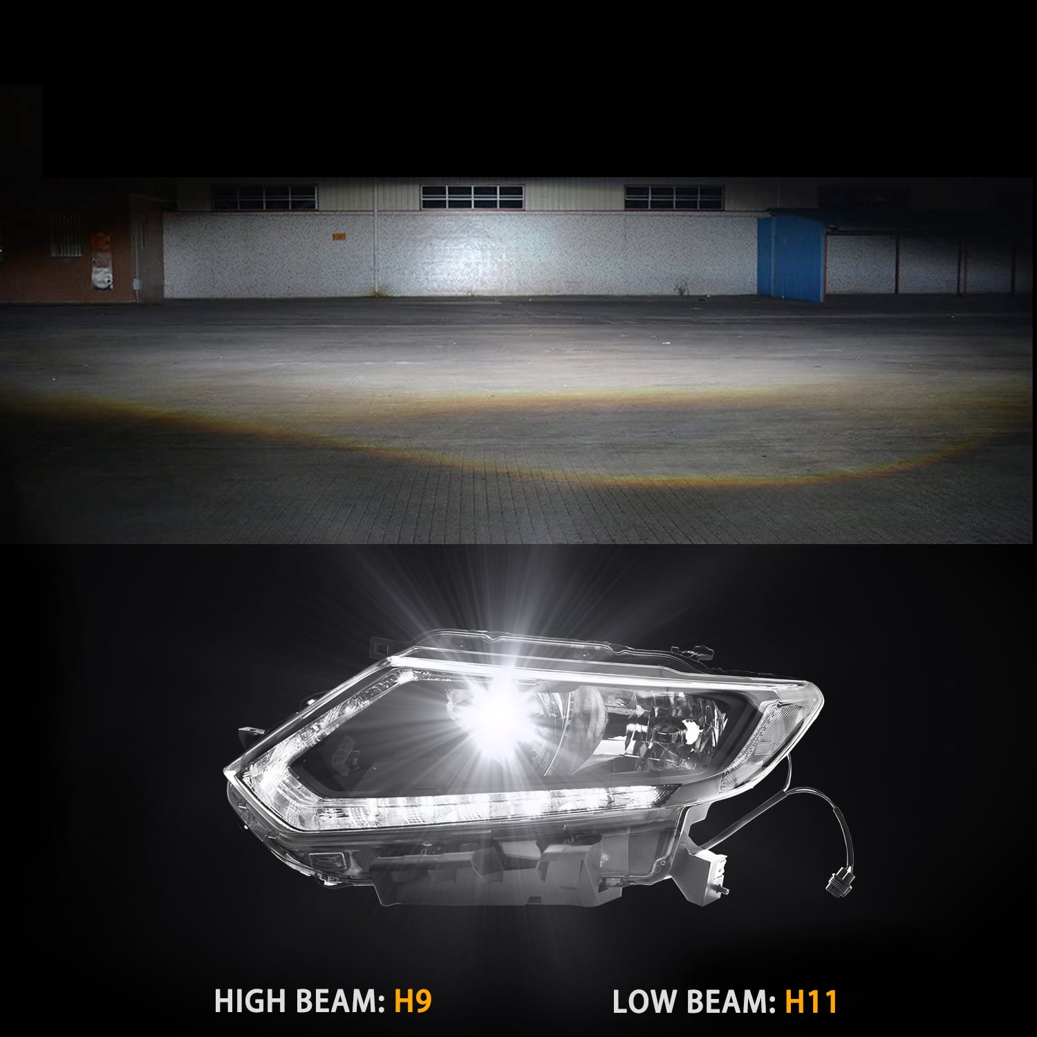 For 2014 2015 2016 Nissan Rogue Halogen LED DRL Headlights Assembly Pair