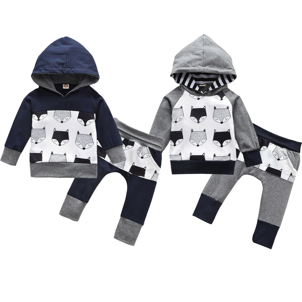 Infant Baby Boy Girl Outfit Sets Long Sleeve Fox Print Hooded Sweatshirt Pants Legging Clothes Sets Unisex Baby Clothes