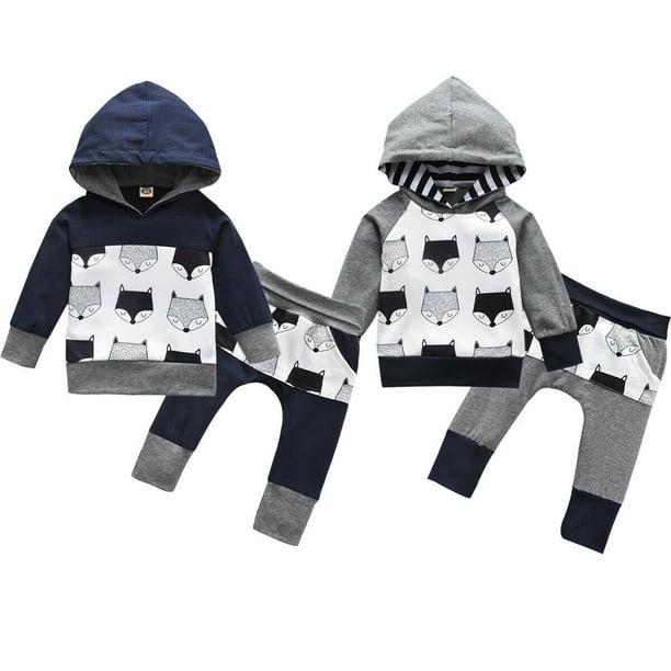 Calsunbaby Infant Baby Boy Clothes Fox Hooded Tops Sweatshirt Pants