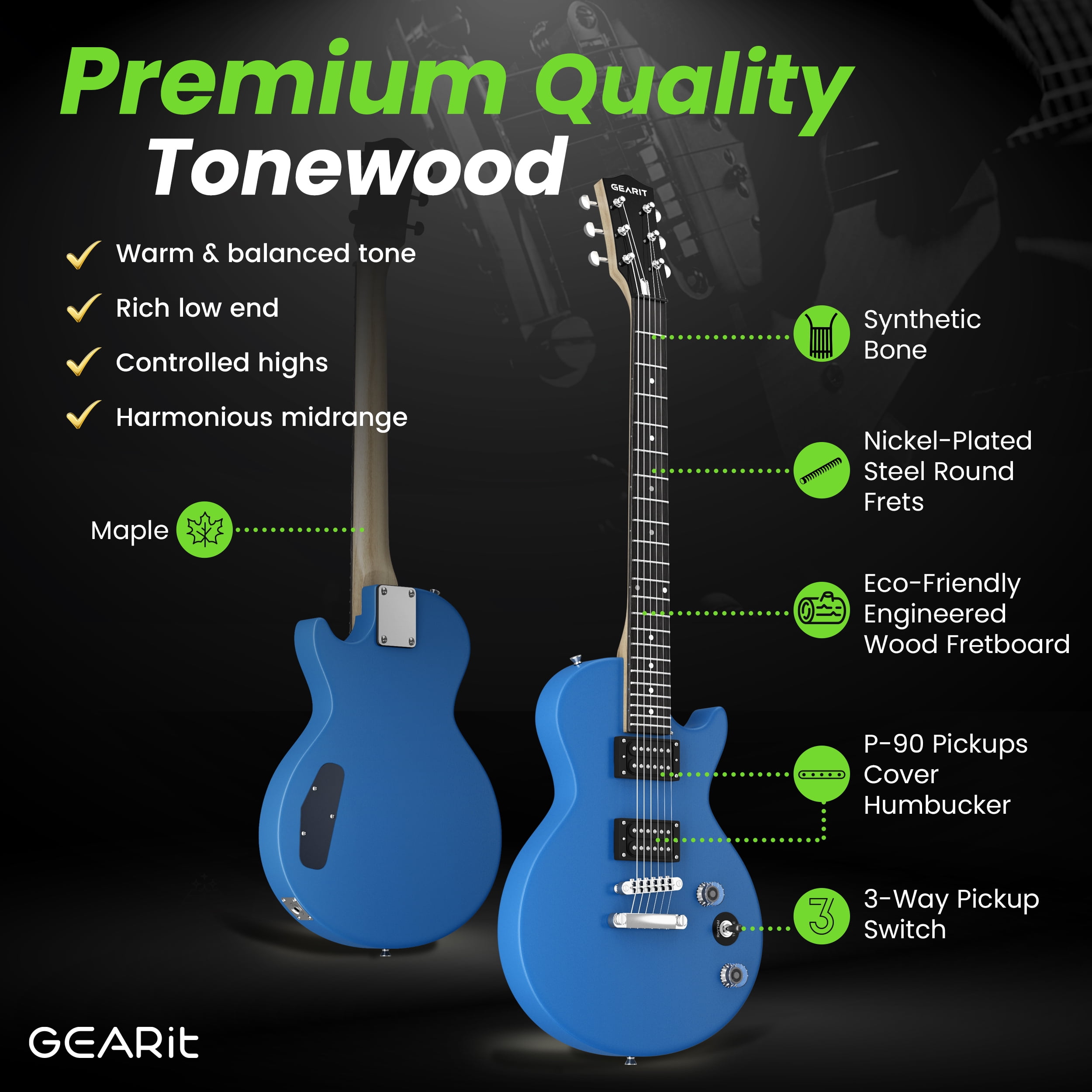 GEARit Electric Guitar Valley Series, Electric Guitar Starter Kit, H-H Pickups with Coil Split w/ Amplifier, Tuner, Gig Bag, and Guitar Strap, Cable, Picks, String