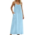 thumbnail image 2 of TAGOLD Womens Sleeveless Round-Neck Ankle Dress Solid Color Backless Strap Pocket Loungewear Summer, 2 of 5