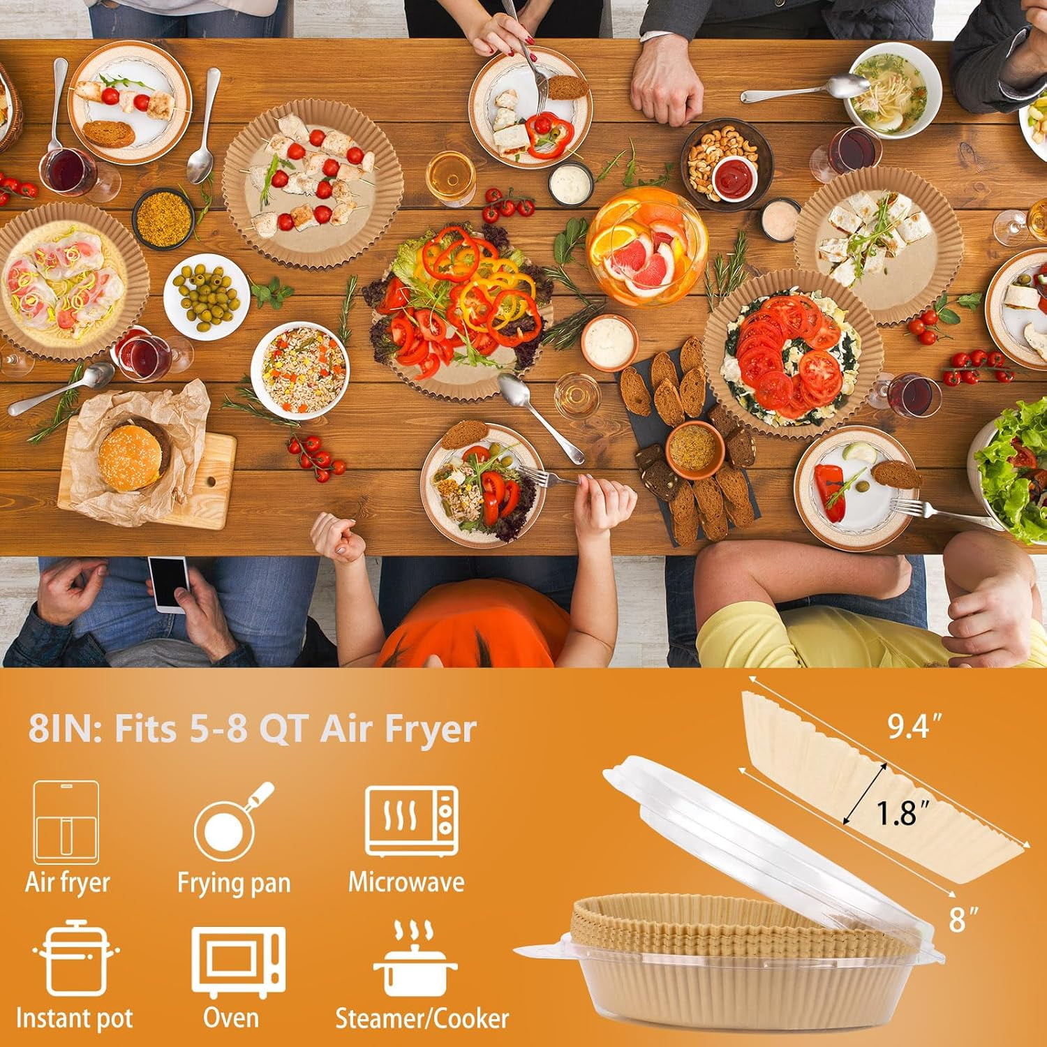 JJEAN-200Pcs 8” Air Fryer Disposable Paper Liner, Round Non-Stick Liners Parchment Paper for 5-8 QT Air Fryer Baking Roasting Microwave