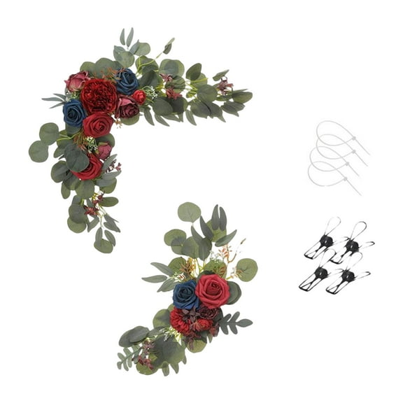 2x Rustic Wedding Arch Flowers Simulation Flower Arrangement Garland Hanging artificial flowers Swag for Wedding Backdrop Home Wall Reception , Red