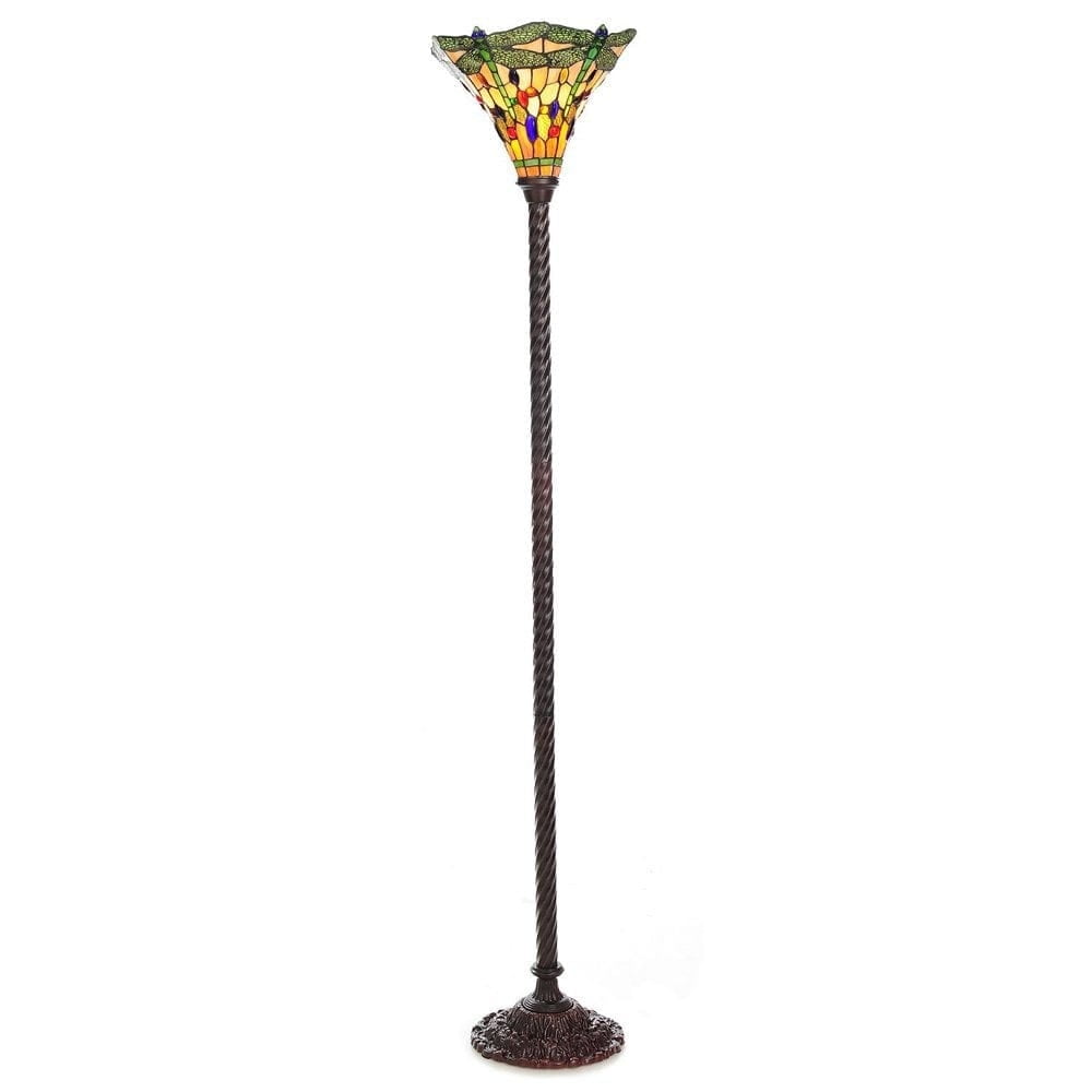 Warehouse of Tiffany 68” Dragonfly Torchiere Floor Lamp with Glass Shade
