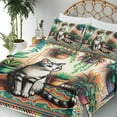 thumbnail image 3 of Ambesonne Cat Fitted & Top Sheet Set with Shams, Painting Boho Cozy Scene Kitty, Jade Green Grey Orange, 3 of 5