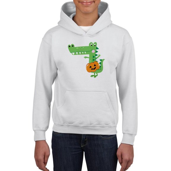 Funny Crocodile W Pumpkin Hoodie Juniors -Image by Shutterstock, Small