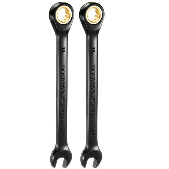 Uxcell 2Pcs Ratcheting Wrench 11mm Metric Open End Wrench 72-Teeth CR-V Steel 12 Point Nickel Plated Combination Ratchet Wrench