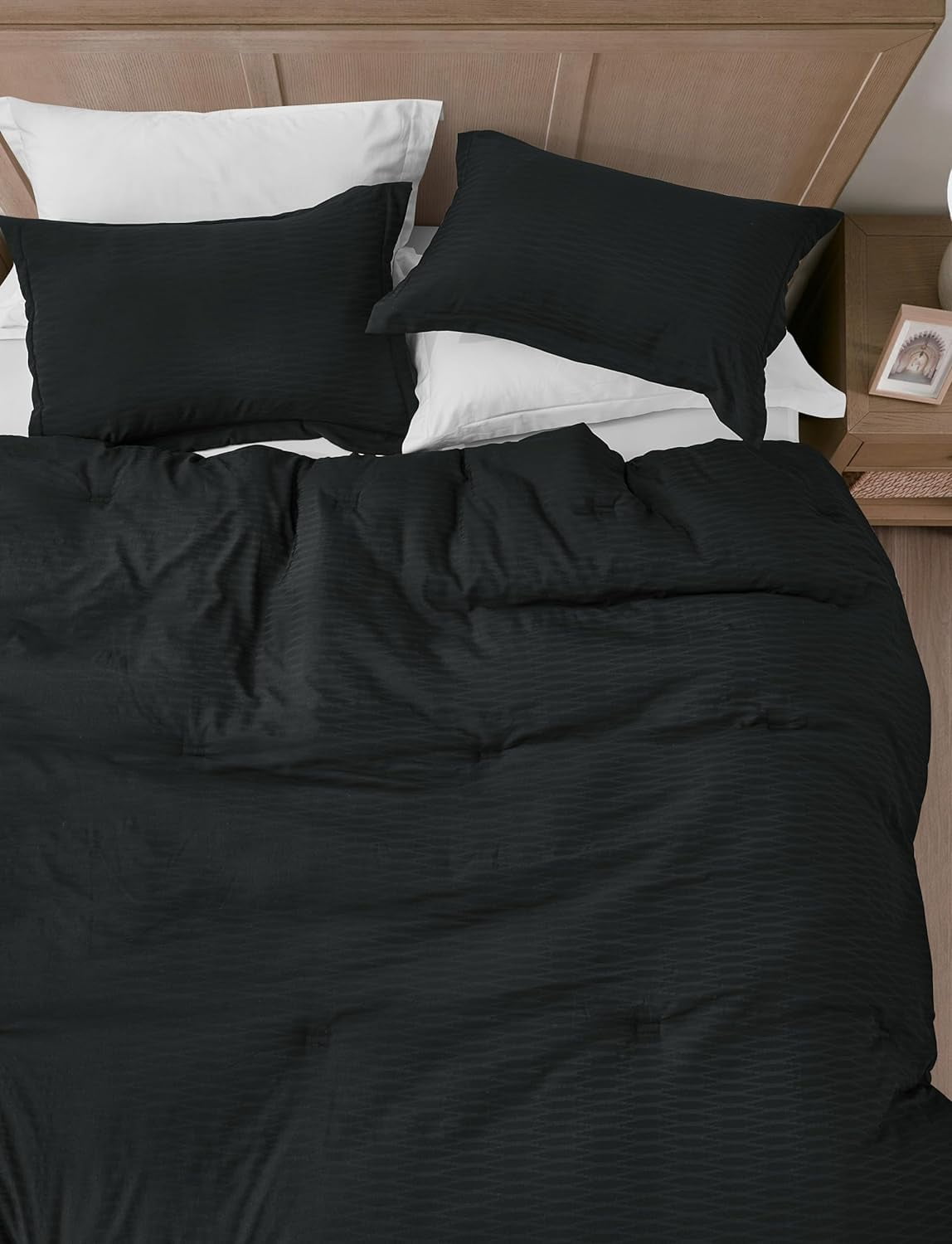 Chezmoi Collection Calvin 3-Piece Jacquard Comforter Set Full Size, Black Textured Woven Lightweight Comforter Bedding for All Season