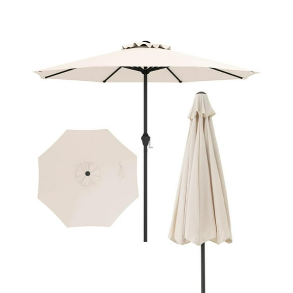 Aimee Lii Outdoor Heavy Duty Market Umbrella with Crank Handle and 8 Sturdy Ribs, Outdoor Patio Table Umbrella for Garden Backyard Pool Deck-Beige