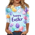 thumbnail image 2 of HAVUITYY Easter 3/4 Sleeve Sweaters for Womens, Cute Bunny Eggs Printed Womens Goung Out T-Shirts, Women's Spring Lightweight Tops, 2 of 5